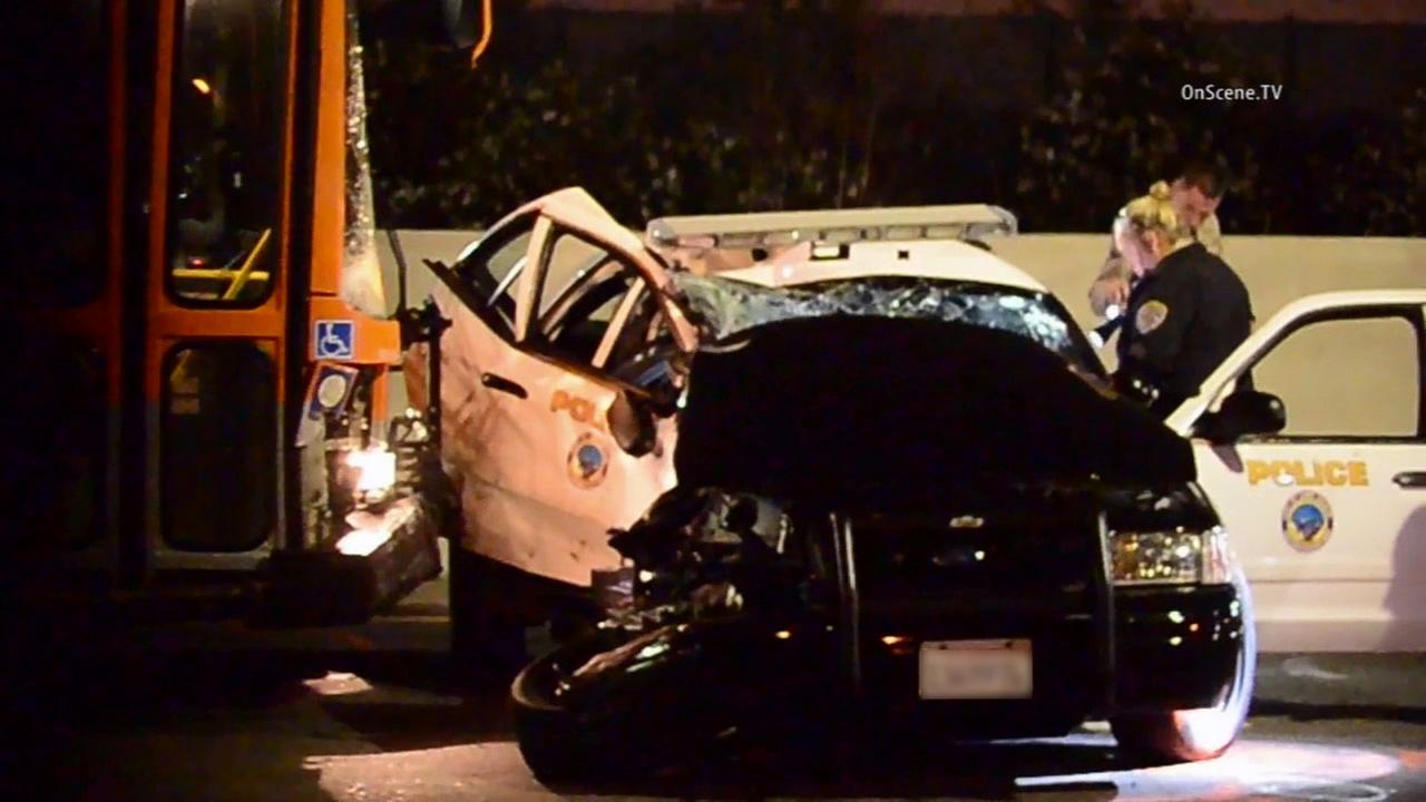 Metro bus, police cruiser crash on 710 Freeway in Long Beach | abc7.com