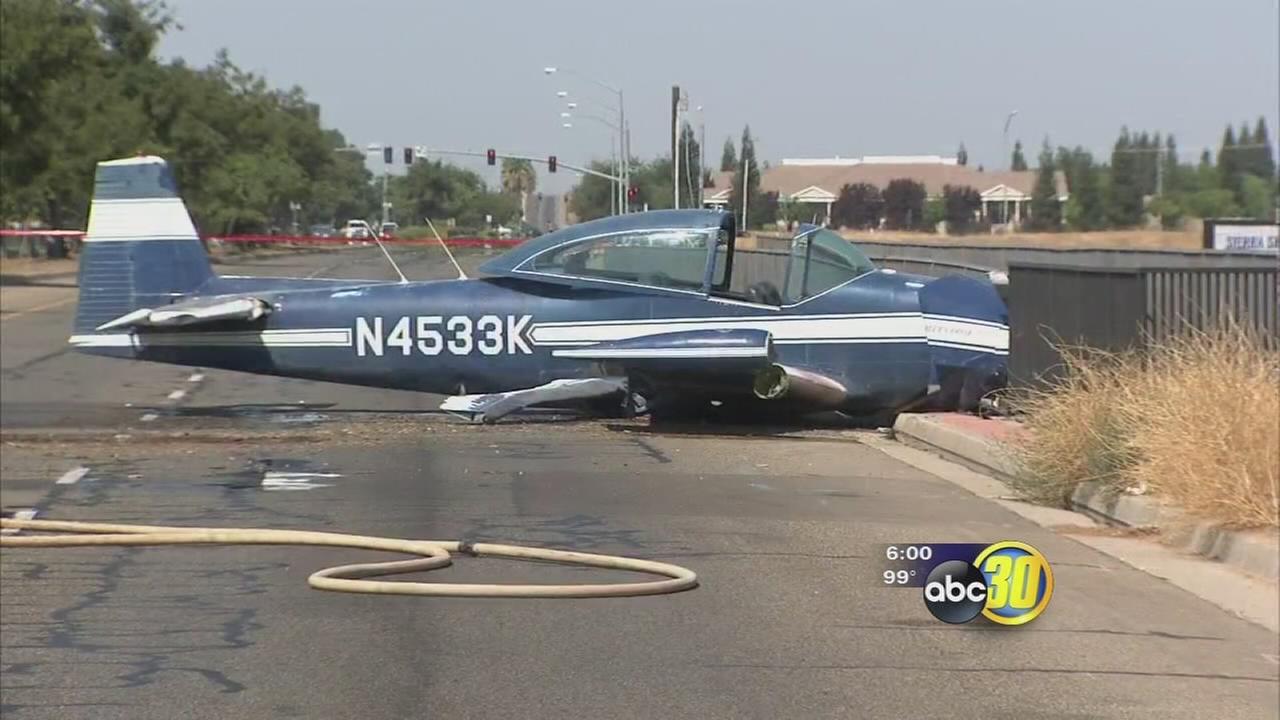 Small plane crashlands on street near Fresno's Sierra Sky Park