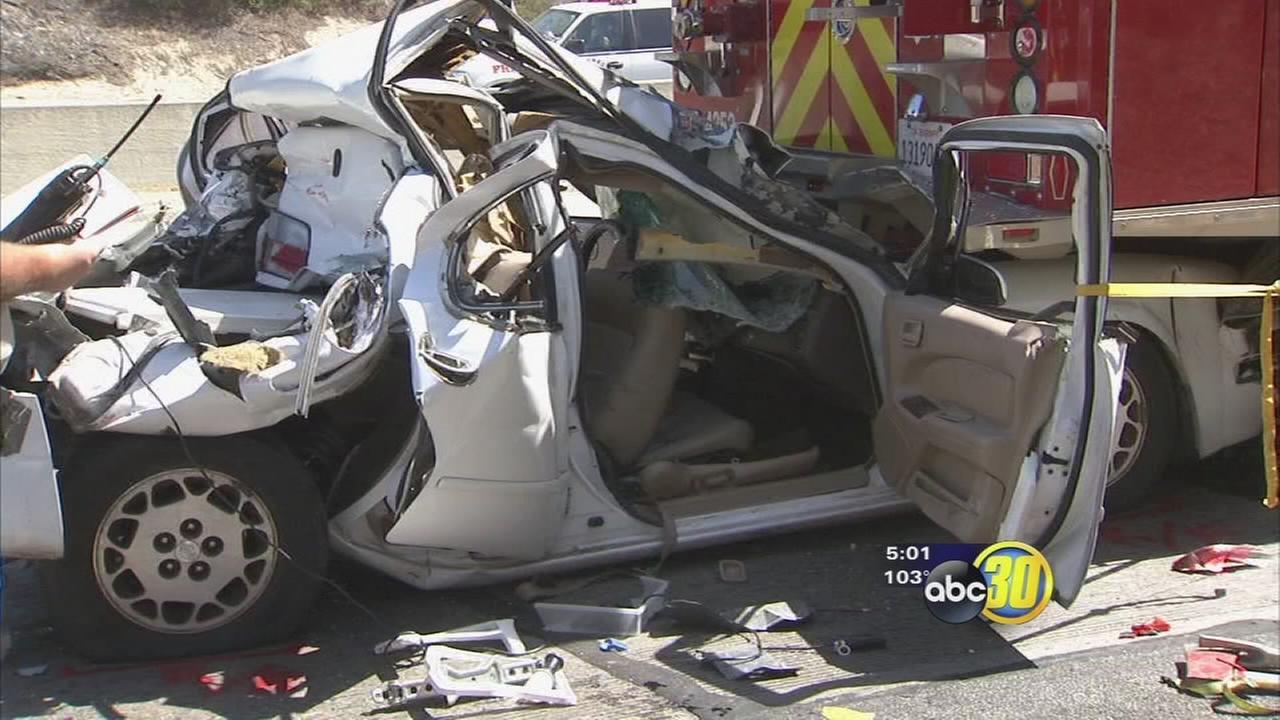 Two Cal Fire trucks, car crash on Highway 41 in Fresno