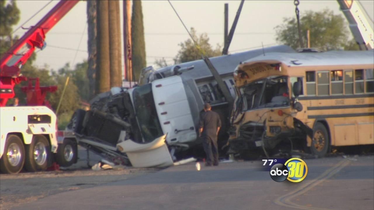 School bus, diesel tanker crash in Fresno County