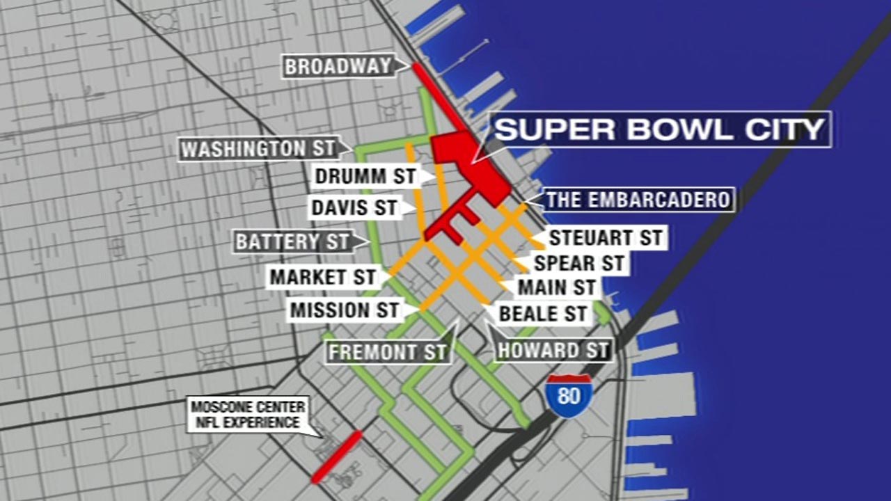 Super Bowl City San Francisco Map Super Bowl traffic and transit resources   ABC7 San Francisco