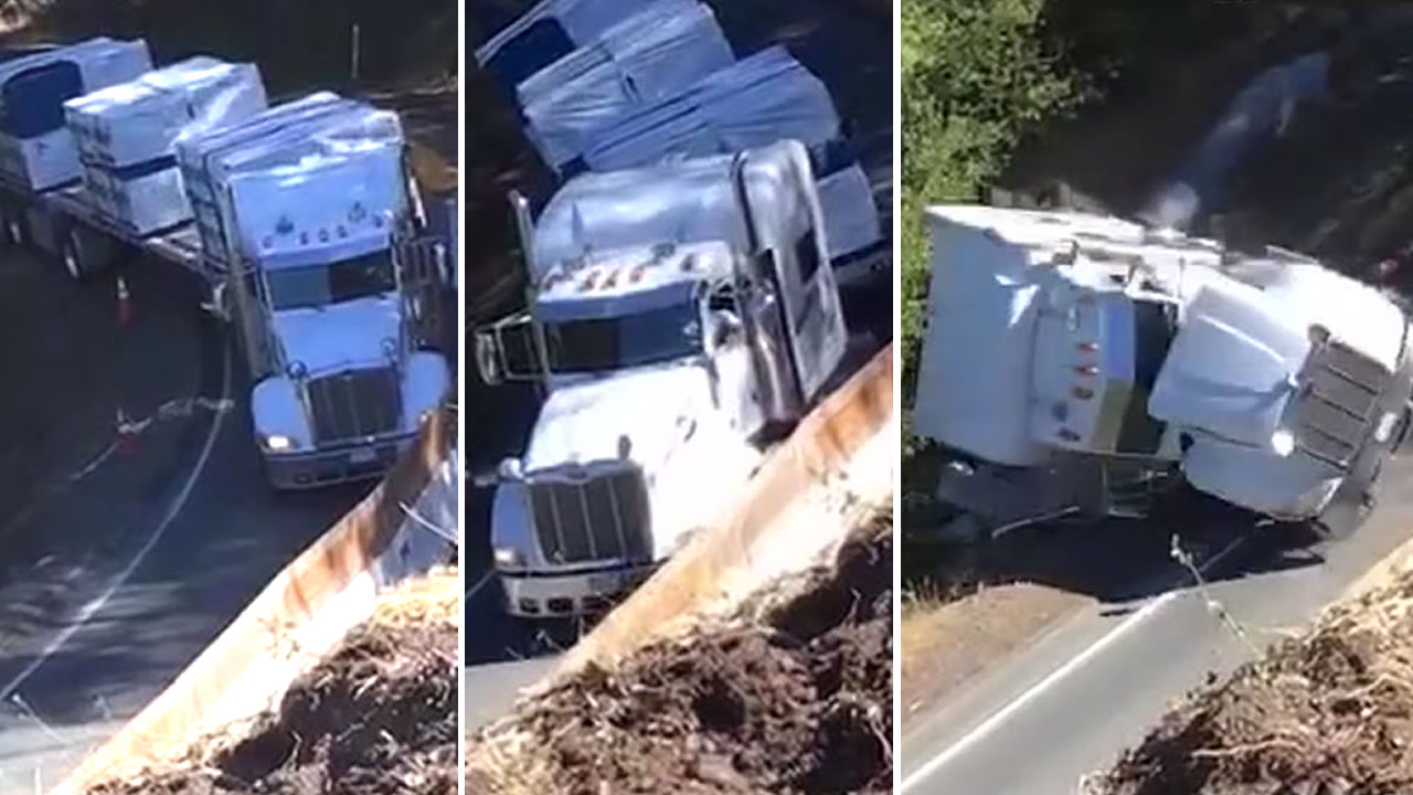 Authorities say 'blame the driver' after truck overturns on nasty highway turn i...