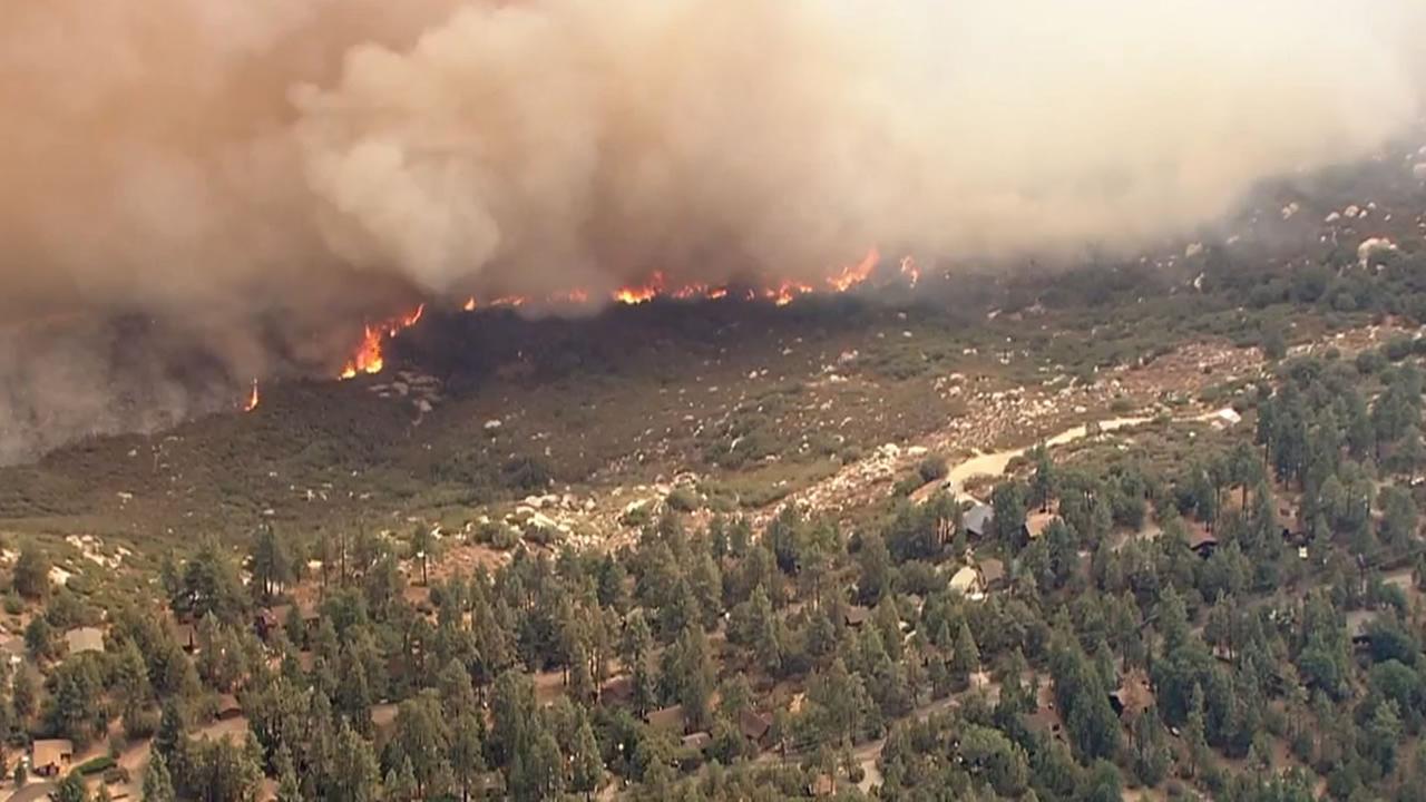 This view from overhead shows a wildfire in Idyllwild Calif. on Wednesday