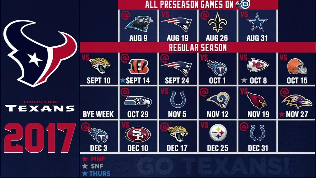 Ready for some football? Texans release 2017 regular season schedule