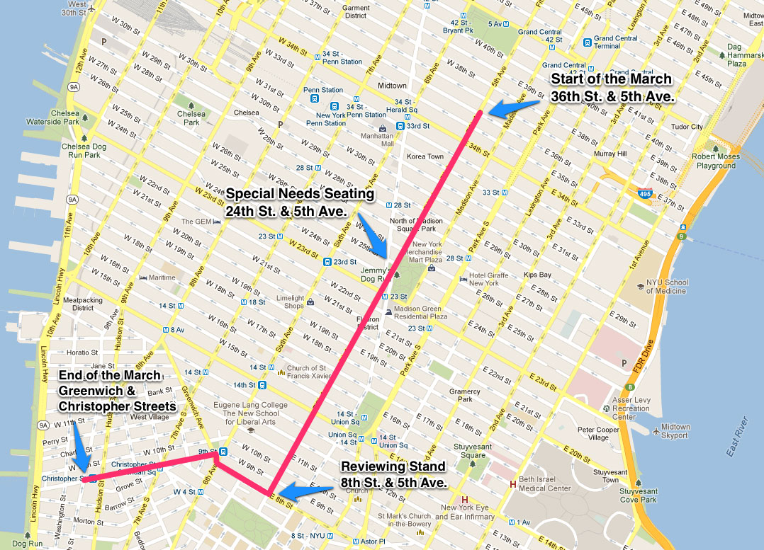 nyc gay pride parade route map