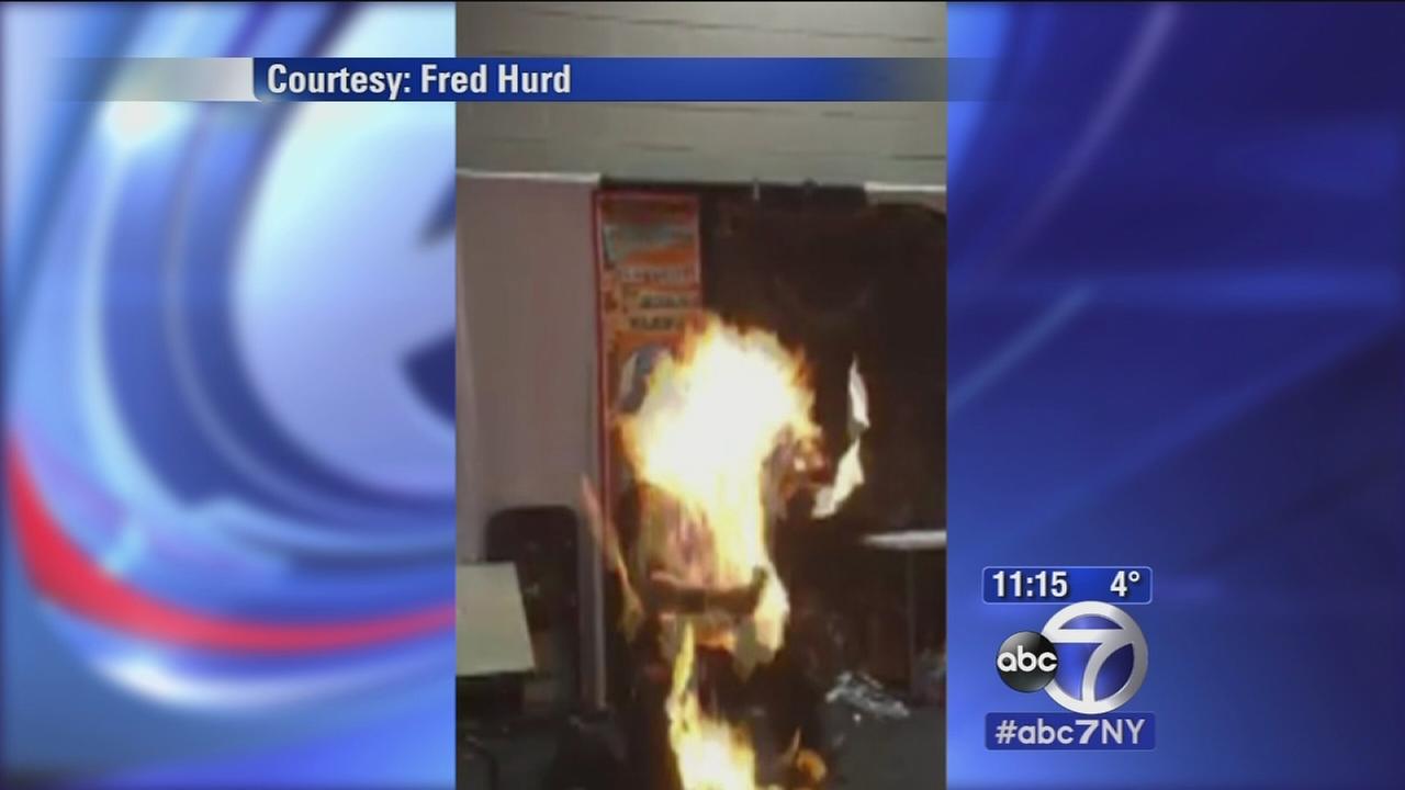 VIDEO Illusionist's clothes catch on fire during stunt