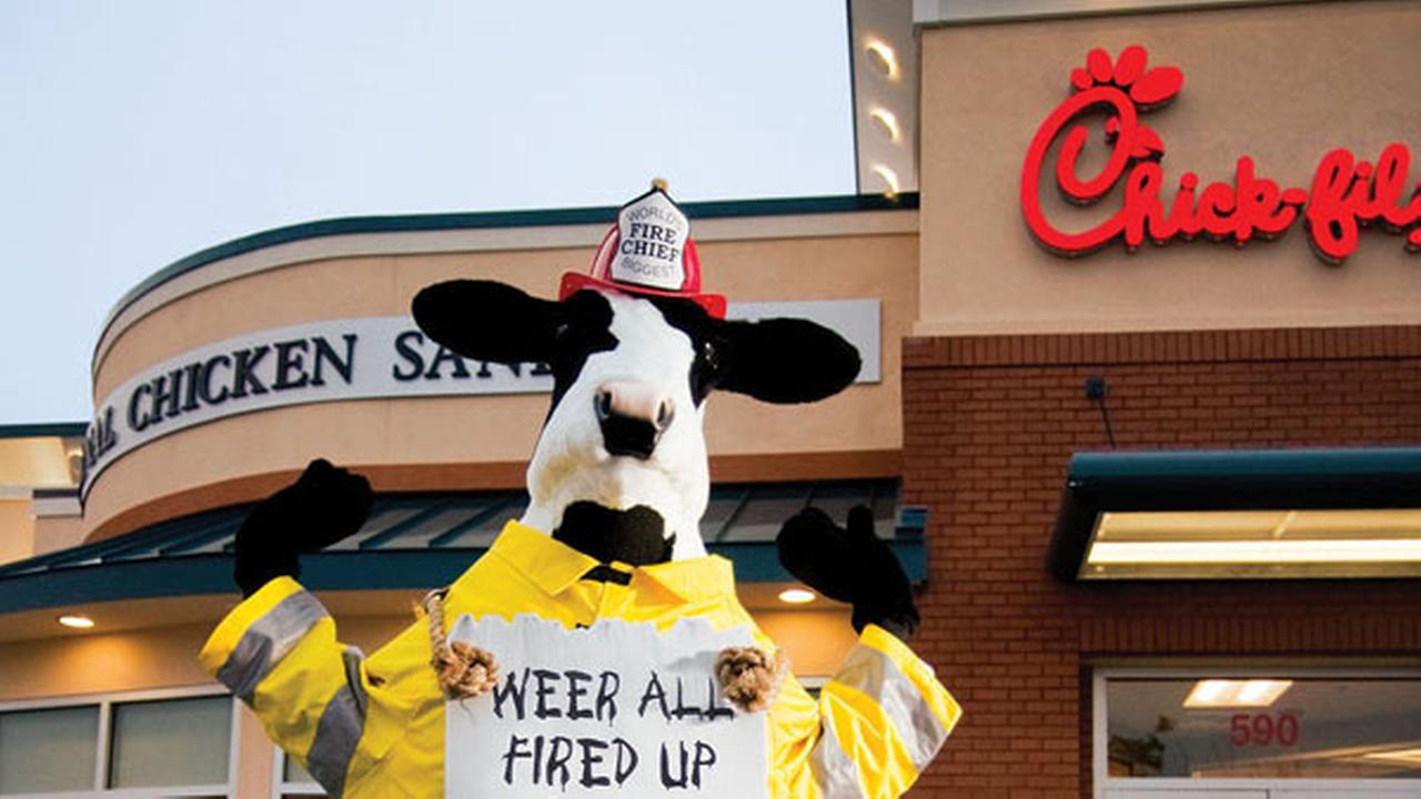 ChickfilA free food day for customers dressed as bovines on Cow