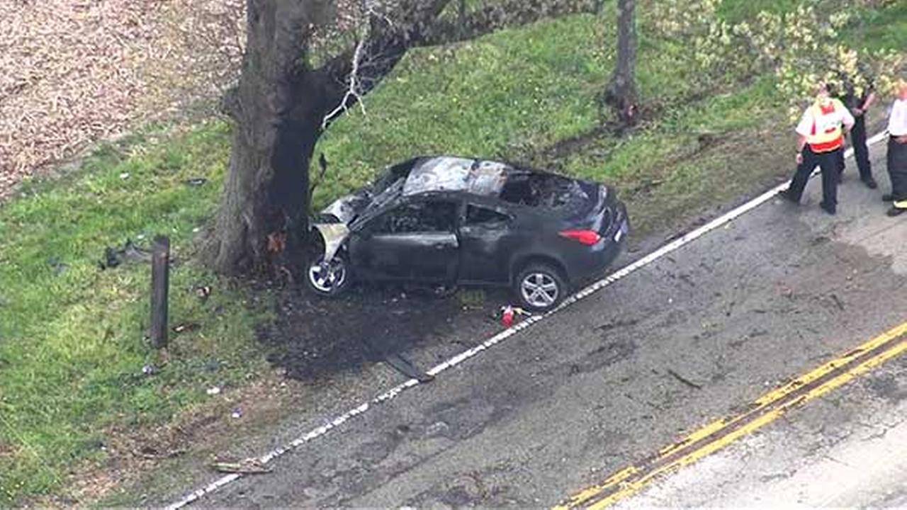 Car catches fire after crash in McHenry, Ill.
