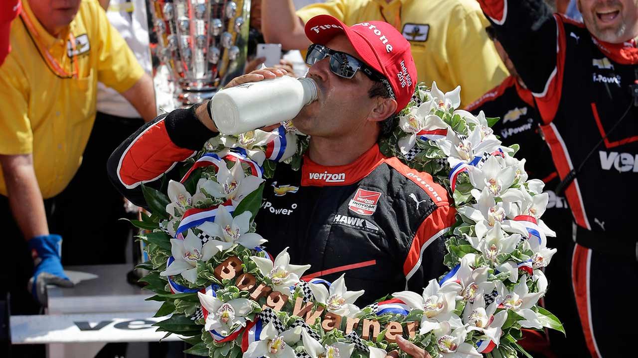 Juan Pablo Montoya celebrates after winning the 2015 Indy500 (Image Credit: Unknown)