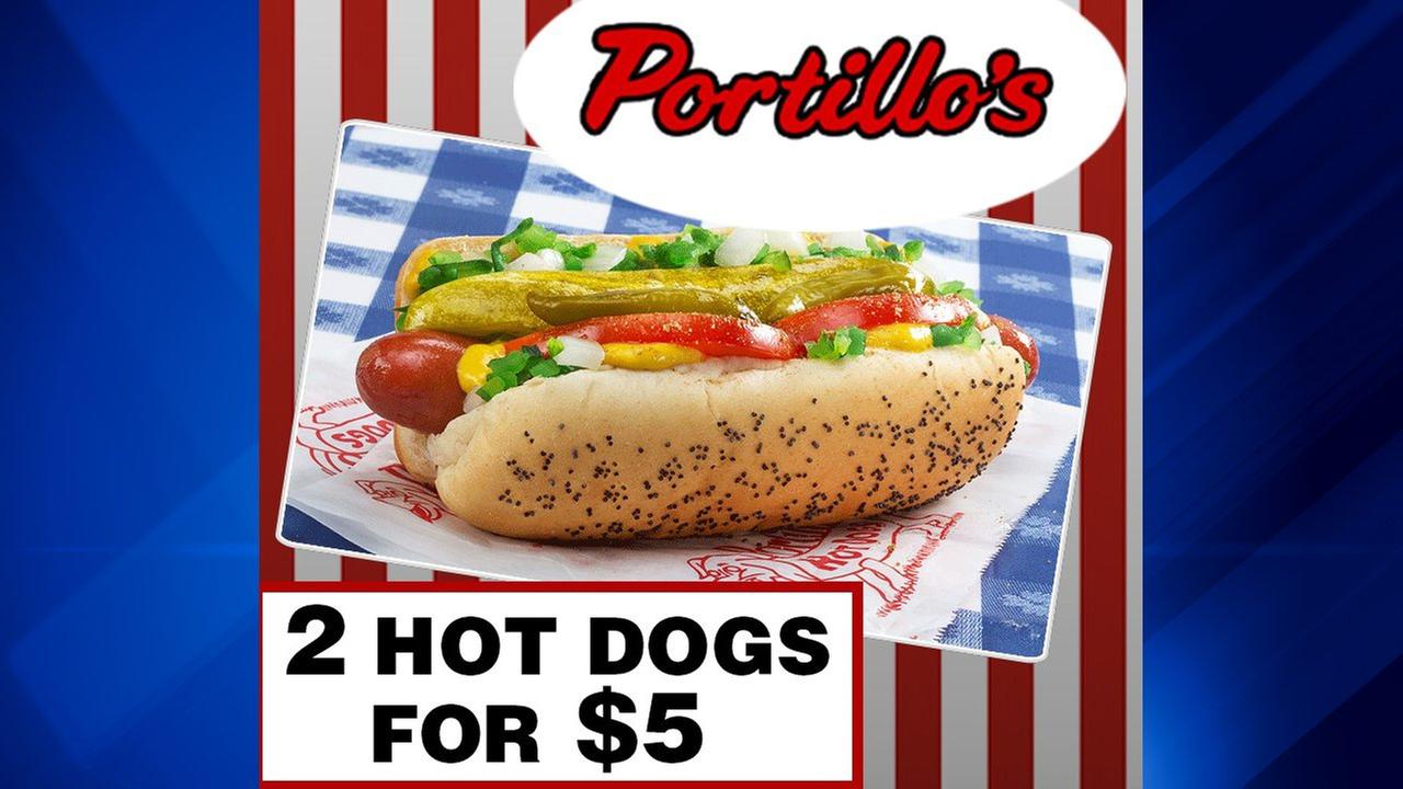 Get 2 Portillo's hot dogs for only 5 this week