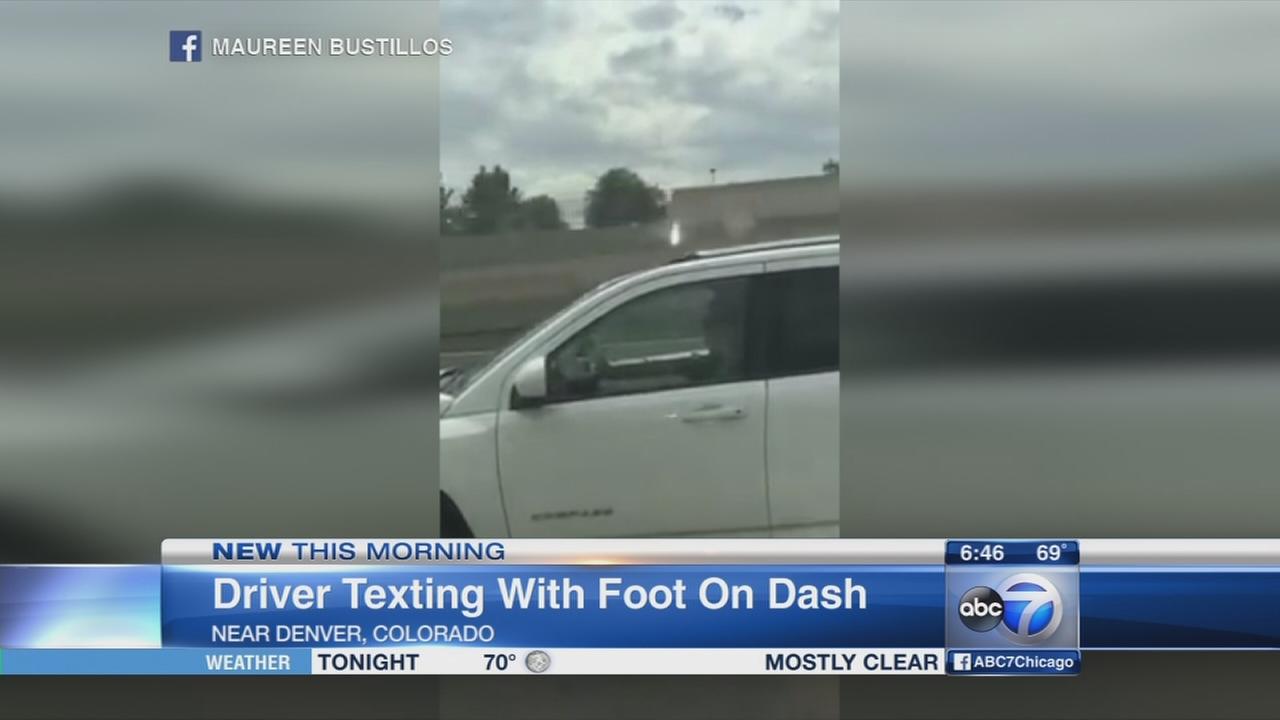 VIDEO Woman Caught Texting While Driving With Leg On Dashboard In
