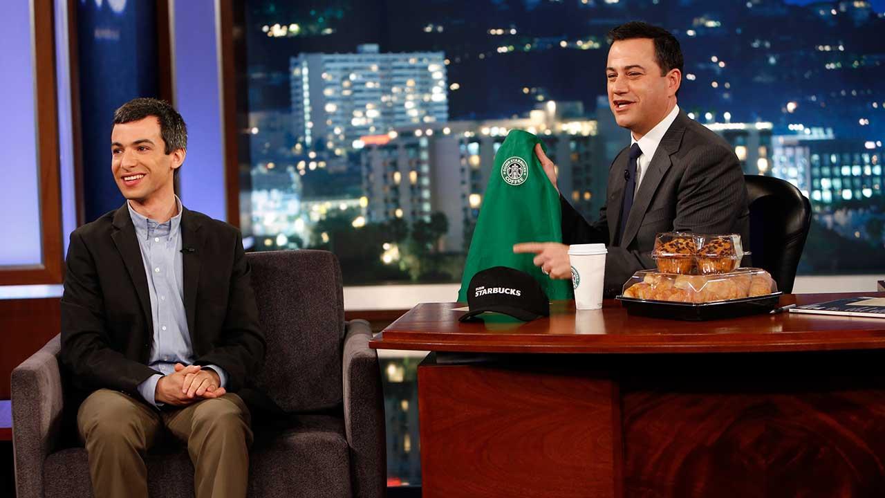 Dumb Starbucks owner Nathan Fielder appears on 'Jimmy Kimmel Live