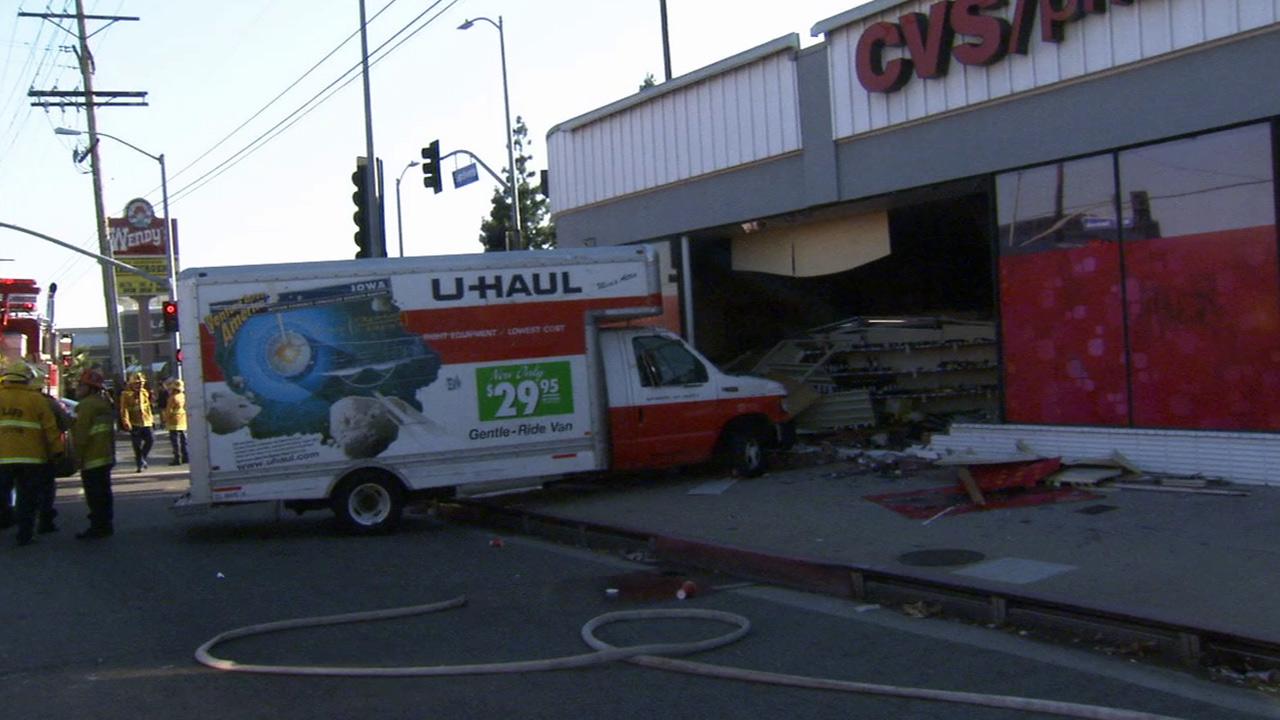UHaul truck crashes into Van Nuys CVS; 1 injured