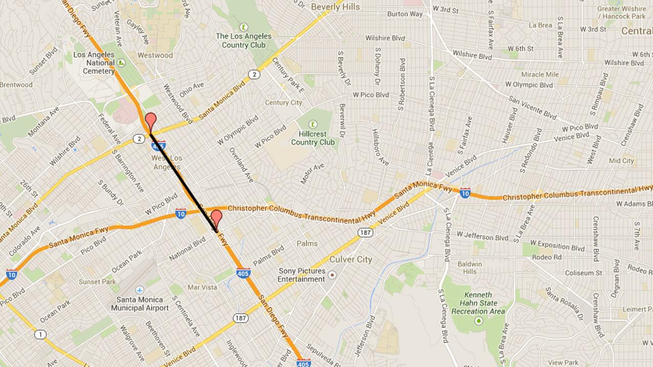 Southbound 405 Freeway to close for 2 nights between Santa Monica and