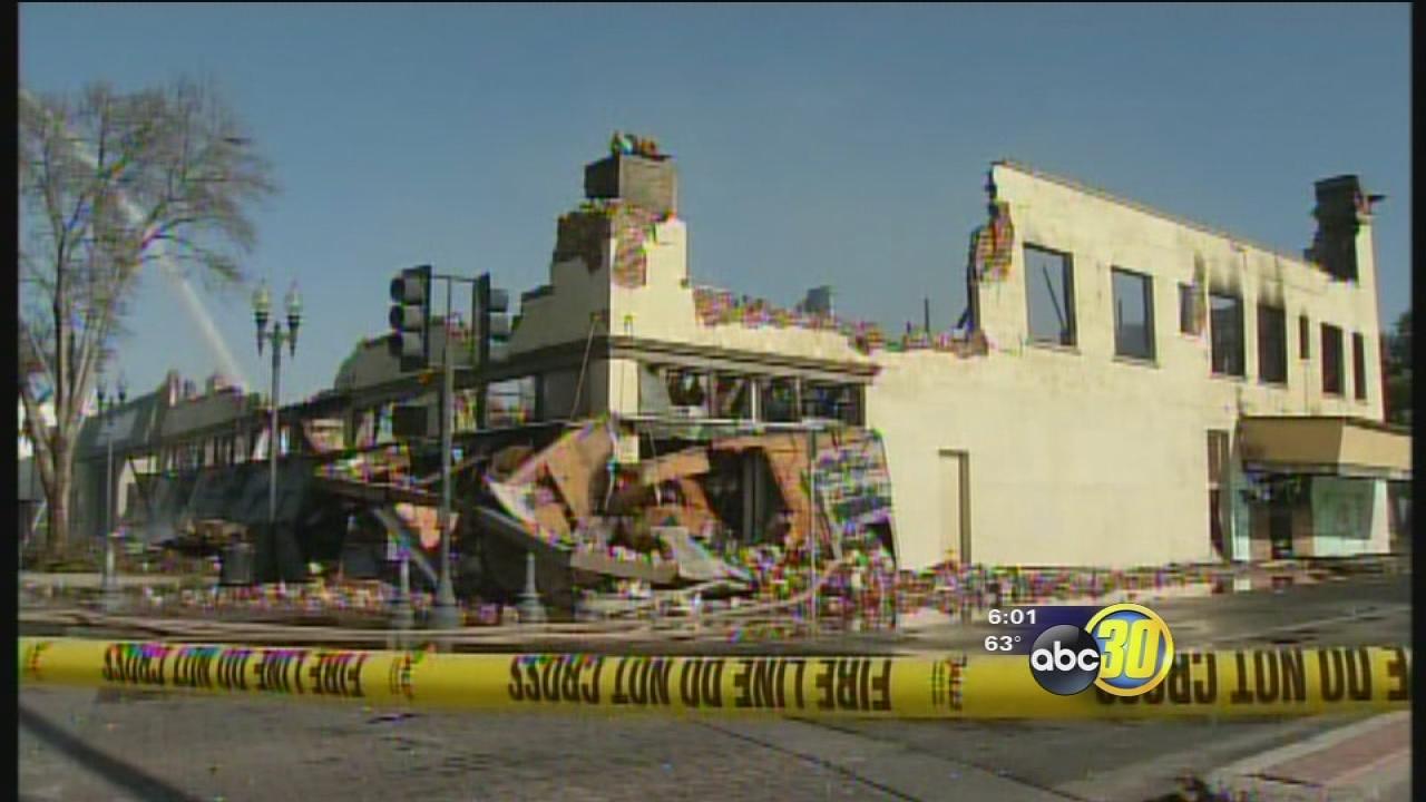 Flames destroy an old hotel in Porterville