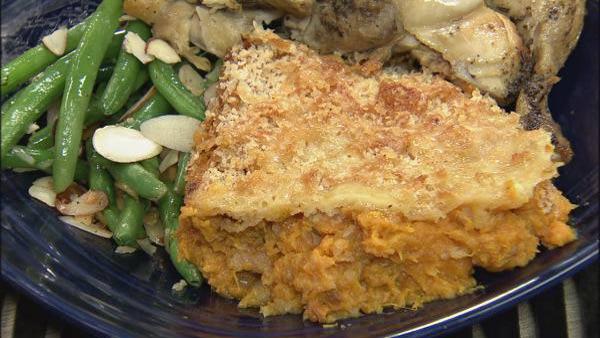 Sweet Potato Gratin with Gruyere and Bacon